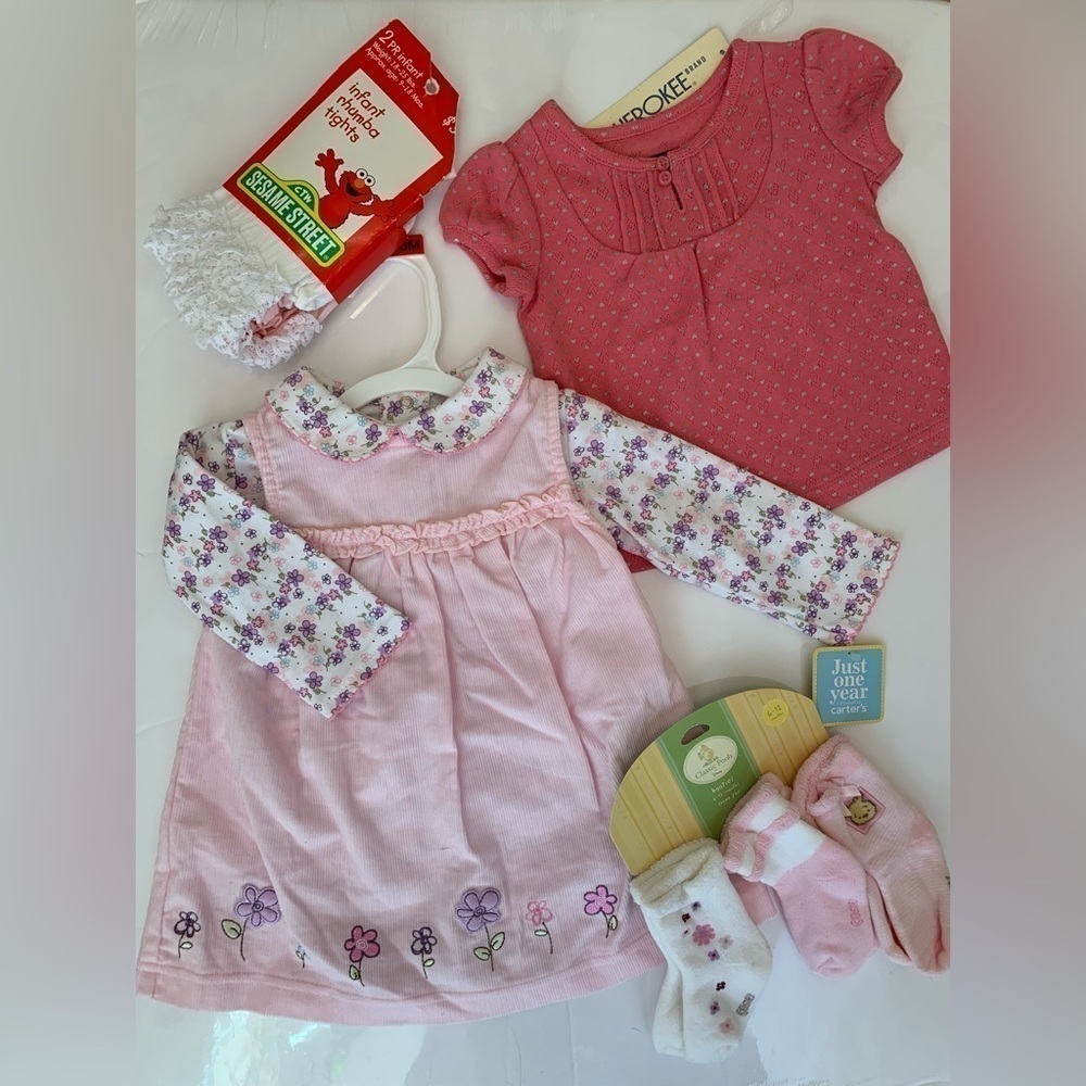 CARTERS DISNEY girl bundle corduroy dress floral onesie top Pooh socks tights